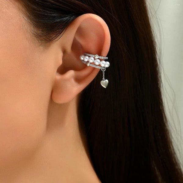 Orecchini pendenti JF 2023 Design di nicchia Micro intarsiato Zircone Perla Ciondolo amore Nappa Clip per orecchio non forato