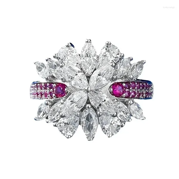 Кольца кластера, весеннее кольцо Qiaoer из серебра 925 пробы, парча с радужным мостом, бриллиантовое кольцо, женское высокоуглеродистое индивидуальное модное кольцо