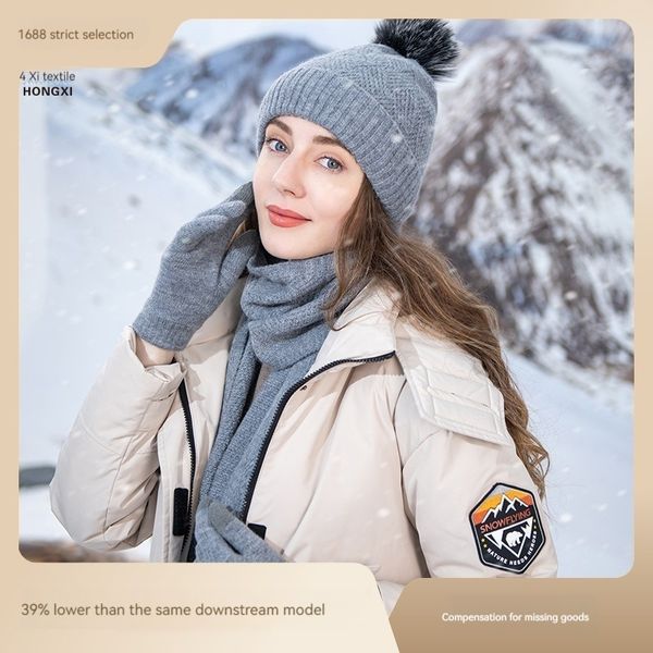 Designer-Schal und Mütze, Handschuhe, dreiteilig, gestrickt, für den Winter, warme Damen-Mütze, Totenkopf-Haar-Mütze, Baggy-Gorro für Erwachsene, Mädchen, Geschenk