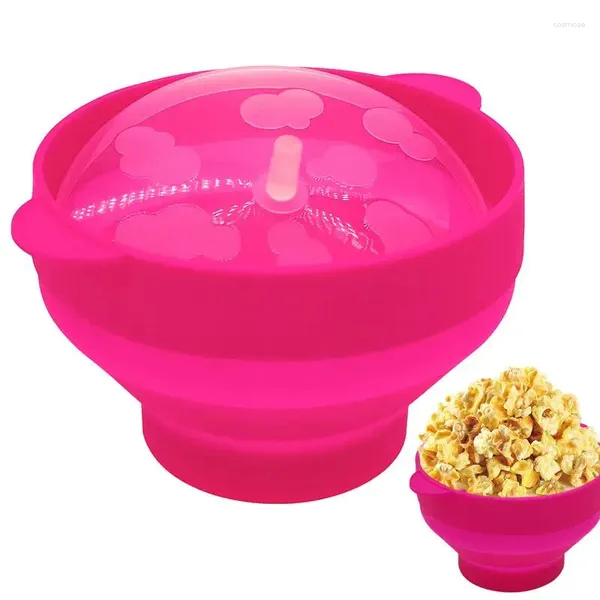 Ciotole per microonde Ciotola per popcorn Secchio in silicone Creatore fai-da-te con coperchio Pieghevole rosso Cucina Strumenti facili da cuocere