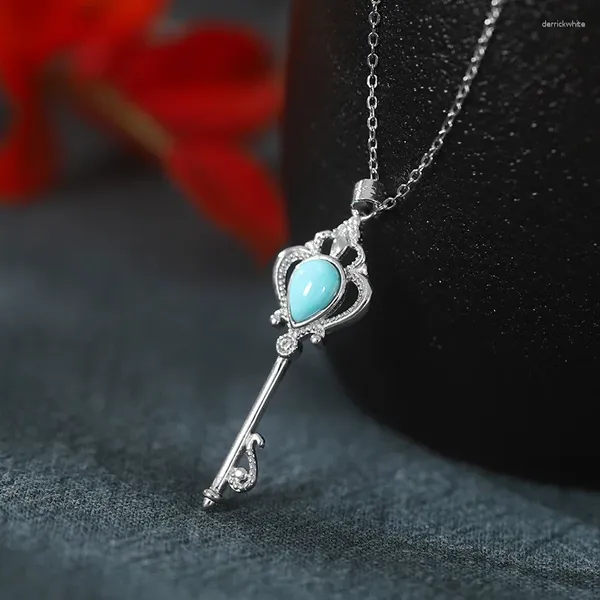 Collane con ciondolo Collana semplice in argento sterling 925 con goccia d'acqua Collana turchese con catena femminile alla clavicola a forma di chiave San Valentino