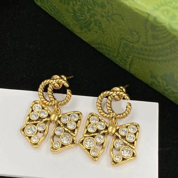 Tem selos 14k ouro pendurado lustre brincos feminino carta diamante arco pingente brincos feminino designer presente jóias