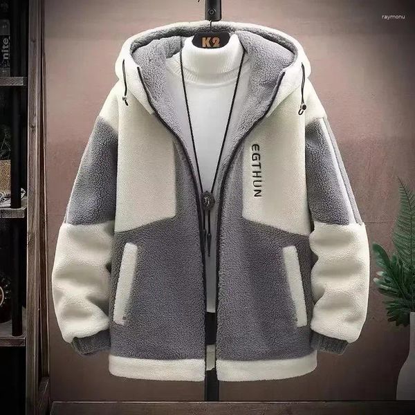 Jaquetas masculinas 2023 moda coreana com capuz streetwear harajuku casacos homens outono inverno roupas de lã bordado jaqueta