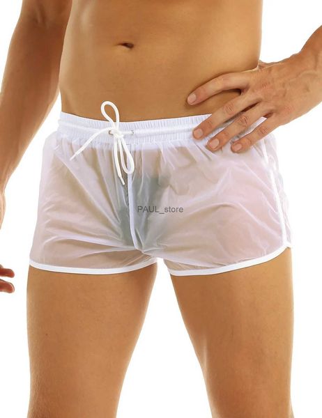 Shorts masculinos calções de banho masculinos transparentes com cordão transparente boxer praia shorts maiôs de secagem rápida roupa de banho solta para homens L231218