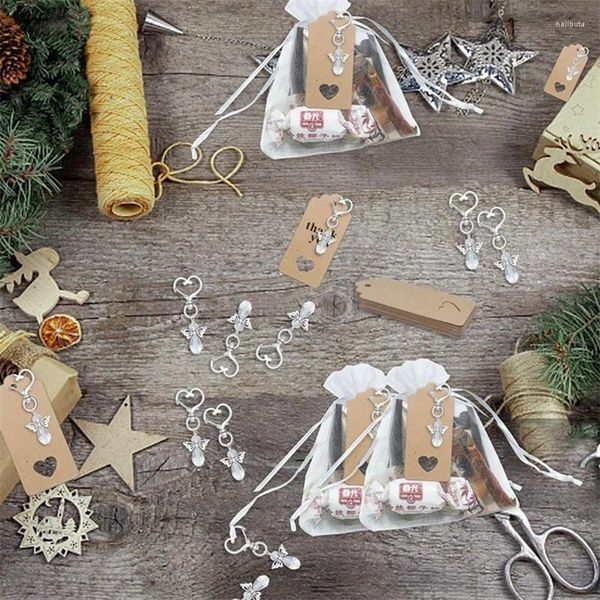 Décoration de fête 30 pièces ange porte-clés souvenirs cadeaux de mariage bébé douche faveur ensemble avec étiquette cordon sac de bonbons