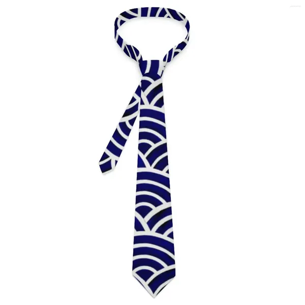 Fliegen Marineblaue Seigaiha-Krawatte mit japanischem Wellendruck, Freizeithals, Neuheit, lässig, für Erwachsene, Kragen-Krawatte, Geschenkidee