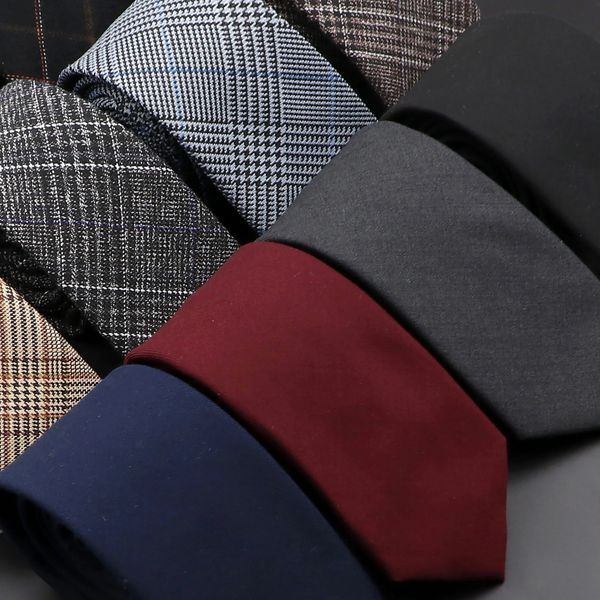 Cravatte da uomo 6 cm classiche in cotone fatte a mano magre cravatte scozzesi grigie a righe colletto stretto slim cashmere cravatta casual accessori regalo 231216
