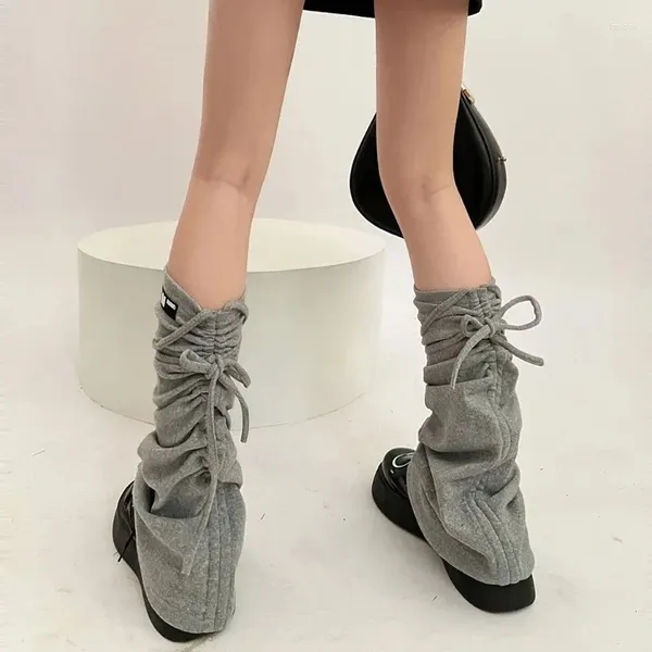 Frauen Socken Herbst Winter Verdickung Lolita Bein Wärmer Stricken Horn Kordelzug Riemen Socke Hülse Lose Häkeln Boot Manschetten