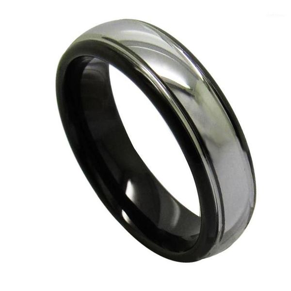 Vintage 6 mm breite schwarze Ringe für Herren, Wolfram-Ehering, Kuppelband, hochglanzpolierte silberne Farbe außen, 6-131307I