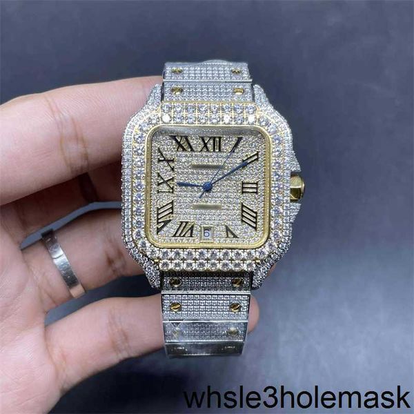 Topo o mais recente relógio de diamante masculino cartis moissanite em 2024 moldura grande popular brilhante hip-hop 2 tons caixa de ouro movimento automático