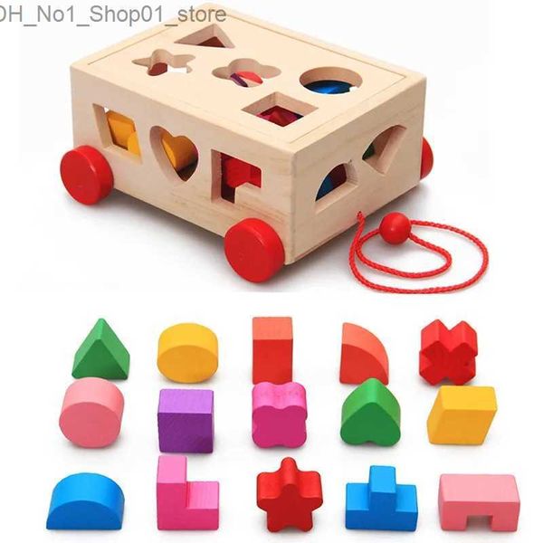 Classificação de aninhamento empilhamento brinquedos montessori forma classificador brinquedos de madeira puxar ao longo da forma do carro blocos de correspondência caixa crianças inteligência brinquedos educativos para crianças q231218