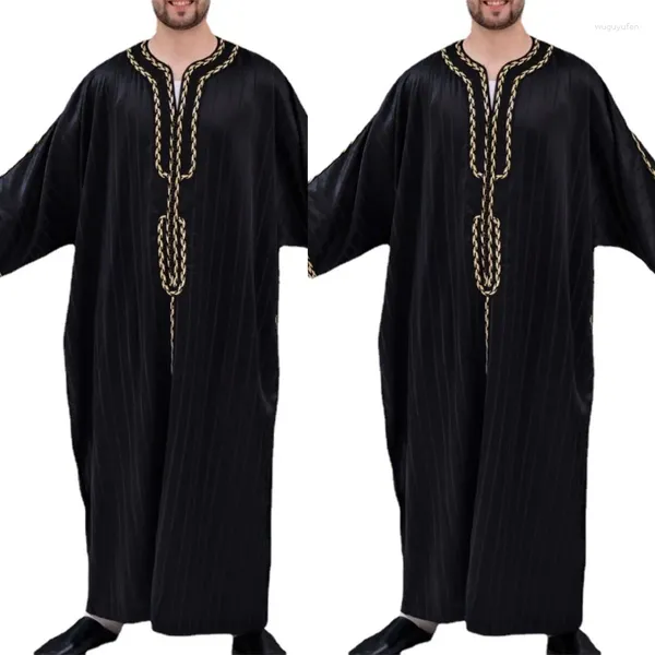 Roupas étnicas Islâmico Mens Kaftan Maxi-Muçulmano Camisa Masculina Manga Longa Abaya Dubai