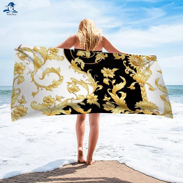 Conjunto feminino luxo padrão dourado grande toalha de praia almofada adulto quickydry microfibra toalhas de banho tapete de yoga esporte toalhas de natação