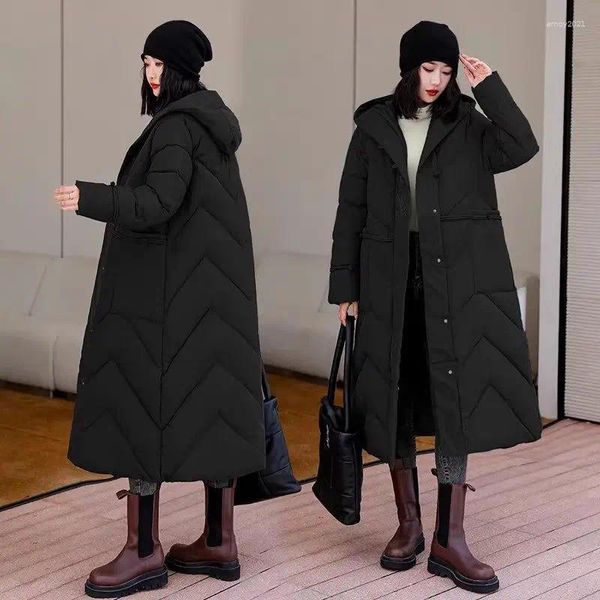 Casacos de Trench das Mulheres 2023 Inverno Estilo Étnico Casaco de Algodão Com Capuz Bordado Tamanho Grande Longo Jaqueta Moda Solta Sobretudo Abrigo Z3664