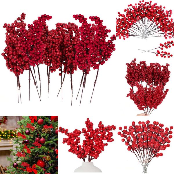 Neues Weihnachtsspielzeug liefert 20/30 Stück künstliche Blumen, Dekoration für Weihnachtsbaum, DIY-Kranz, Basteln, rote Beerenstiele für Weihnachten, Hochzeit, Neujahr, Heimdekoration