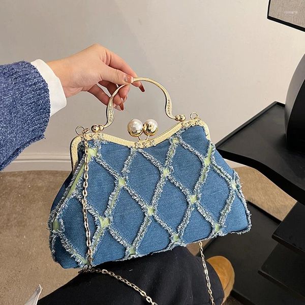 Abendtaschen Marke Kette Schulter Umhängetasche für Frauen Designer Jeans Clip Geldbörse Handtasche Kupplung Weibliche Denim Messenger Hobos