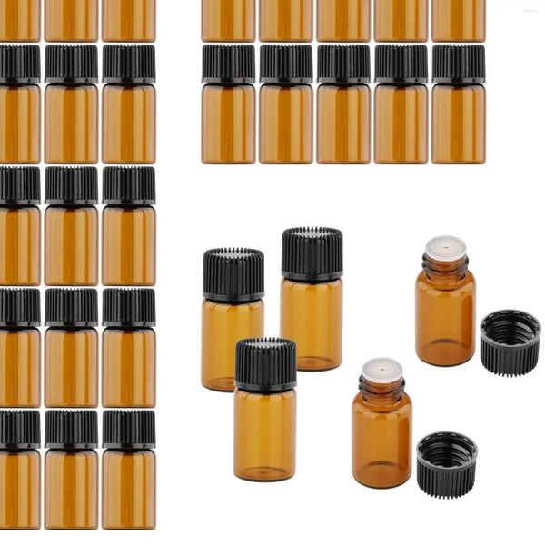 Depolama Şişeleri 50x Orta Delik Fişi için Amber Mini Cam Şişe 2ml