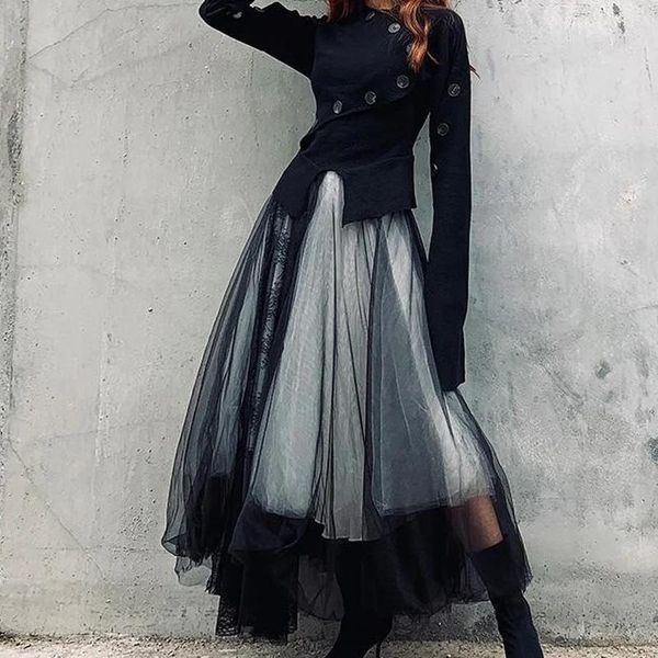 Elbiseler Kadınlar Vintage Dantel Gotik Beyaz Siyah Pileli Maxi Etekler 2023 Kadın Uzun Yumuşak Tül Yeni Tutu etek Petticoat