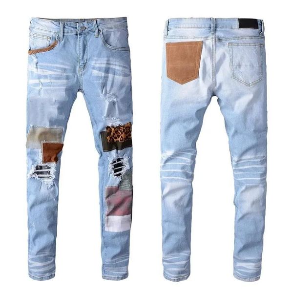 Jeans 20ss Designers de luxo Jeans Moda de jeans Moda bordada Ripped Motorcycle Zipper Men Slim Denim Straight Pants Biker Hip Ho