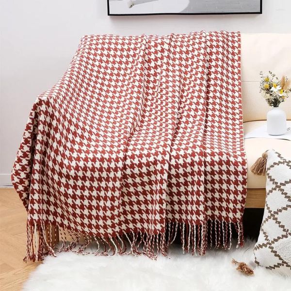 Cobertores JBTP Clássico Preto e Branco Houndstooth Sofá Cobertor com Borlas Decorativas Sofá Cama Runner Capa