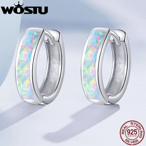 Stud WOSTU 100% 925 Sterling Silver Round Ear Clip Círculo Hoop Brincos Brincos de Opala para Mulheres Casamento Luxo Jóias Presente CQE861