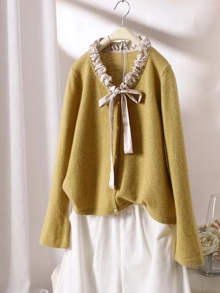 Maglioni da donna Soxu Fatto in casa Autunno e Inverno Tutta Lana Dolce Cardigan Maglione Stile Sottile Sottile Collo in Pizzo Maglieria a Maniche Lunghe per Le Donne