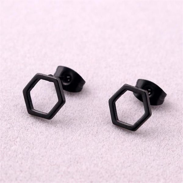 Mode Punk Hexagona Ohrringe Schwarz Titan Stahl Geometrische Hexagon Stud Schmuck Für Männer Women228v