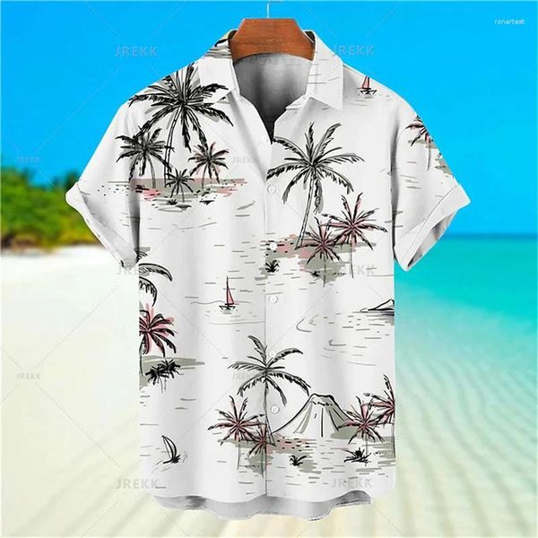 Camicie casual da uomo Camicia Summer Street Maniche corte Button-down Abbigliamento uomo Hawaiian Man Grafica 3d stampata con albero di cocco