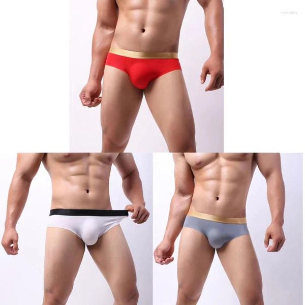 Underpants homens roupa interior gelo seda traceless respirável confortável frente centro filme de pressão convexo saco triângulo calças