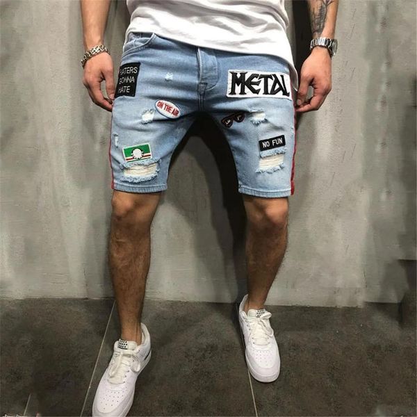 Roupa de banho masculina verão curto jeans hommes praia shorts skate harem moda jean moda masculina plissado cortado denim shorts quente