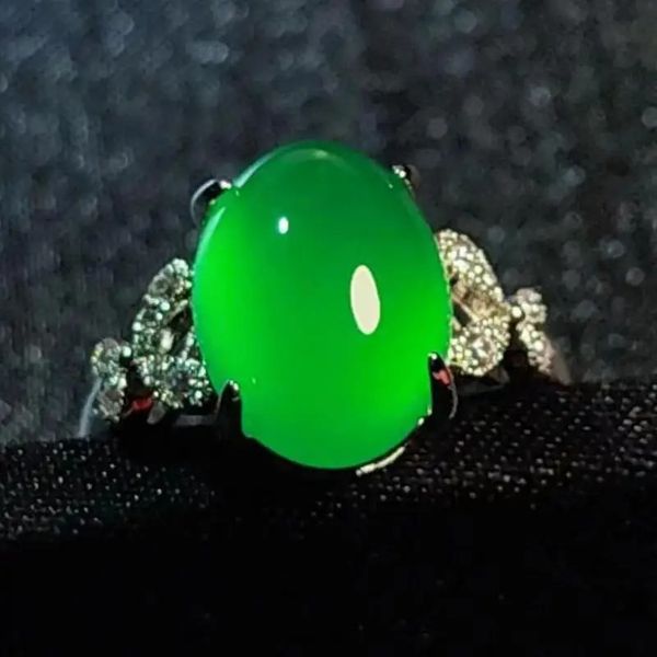 Anéis de Banda Imperador Verde Jade Anéis Mulheres Cura Gemstone Fine Jewelry Genuine Myanmar Jadeite Zircon Jade Anel de Casamento de Luxo Ajustável 231218