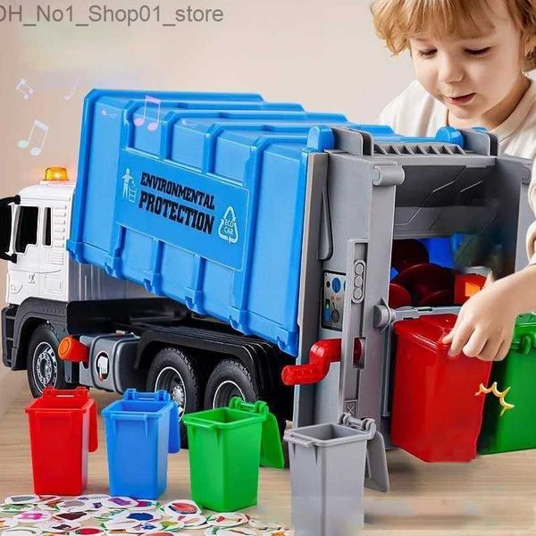 Ordinamento dei giocattoli impilanti di nidificazione Nuovi bambini Toys Toys City Garbage Truck Modello Diecast Sanitazione Sanitazione Veicolo Suno Light Kids Kids Naus Nails Gifts Q231218