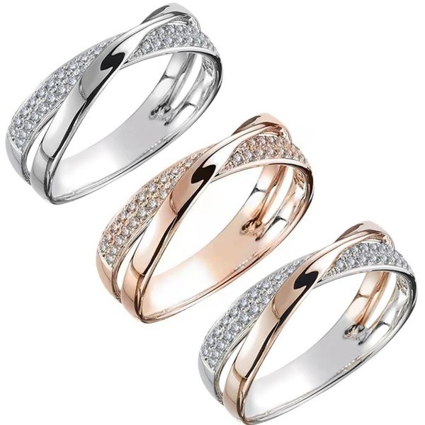 Moda moissanite anéis de noivado para mulheres ouro rosa prata cruz casamento 14k anel de ouro estética designer jóias presente anillos mujer