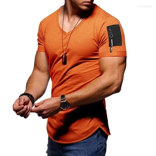 Мужские костюмы B3612 с коротким рукавом на молнии на плечах Уличная одежда в стиле хип-хоп Летняя футболка Мужская длинная футболка с изогнутым подолом Тонкая забавная футболка больших размеров