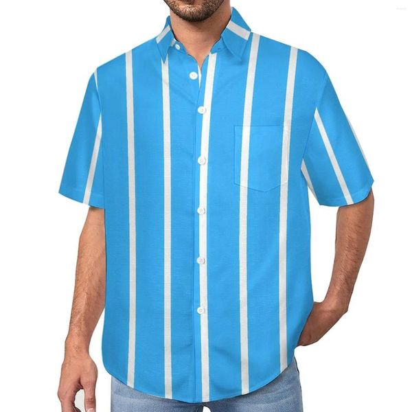 Camisas casuais masculinas listrado vertical azul e branco camisa de praia verão blusas vintage masculino gráfico plus size 3xl 4xl