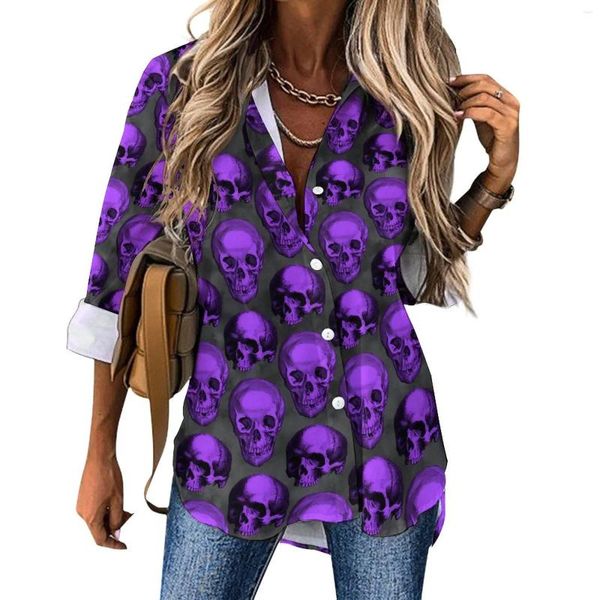 Blusas femininas caveira roxa casual blusa girassol impressão vintage gráfico feminino manga longa camisas de rua primavera oversized topo