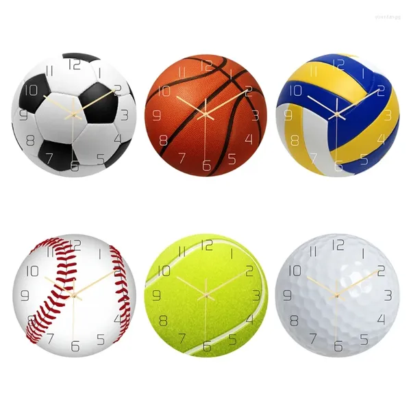 Relógios de parede bolas esportivas relógio futebol/basquete/vôlei/beisebol/tênis/bola de golfe movimento mudo decorativo silencioso dropship