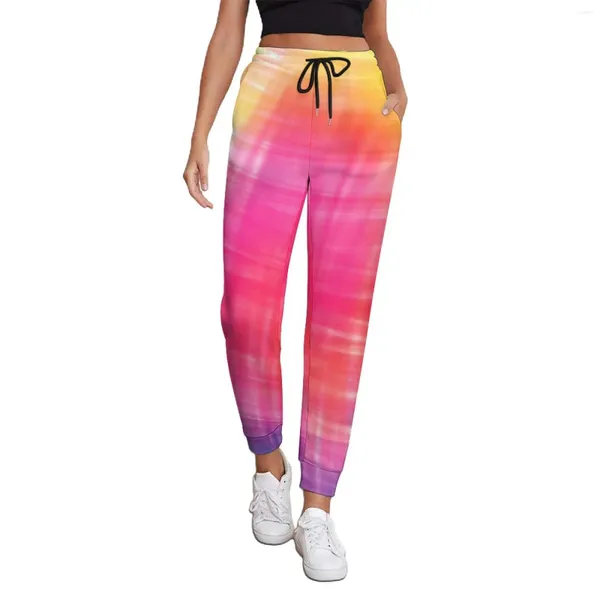 Damenhose Curve Tie Dye Jogger Female Abstract Y2K Jogginghose Herbst Home Design Hose Große Größe 3XL