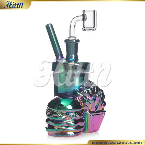 6 polegadas Dab Rig Rig Hamburger Chips Bong Bong Hookahs Tubos de água portáteis de água com Banger de quartzo de 14 mm