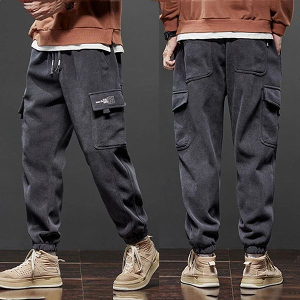 Pantaloni da uomo in pile invernale caldo velluto a coste da uomo cargo lavoro spesso largo streetwear pantaloni da jogging pantaloni maschili marchio di abbigliamento taglie forti 231218