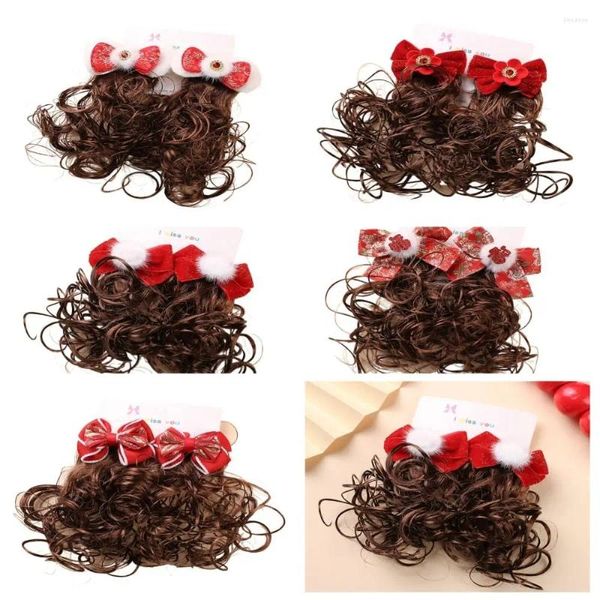 Acessórios para o cabelo de estilo chinês Crianças peruca Curly Hairpin Princesa Clipe de arco vermelho hanfu toucado ano Barrettes maquiagem