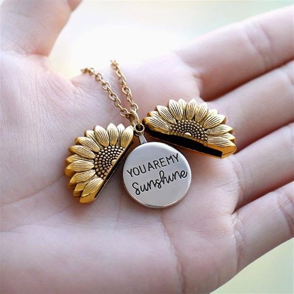 You Are My Sunshine Sunflower Halsketten Für Frauen Rose Gold Silber Farbe Lange Kette Sonne Blume Weibliche Anhänger Halskette Jewelry280j