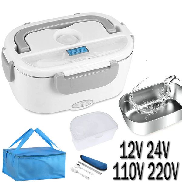 Lunch Boxes Acciaio inossidabile Riscaldamento elettrico Lunch Box 12V 24V 110V 220V Auto US EU Plug Scuola Picnic Scaldavivande portatile Contenitore Riscaldatore 231218