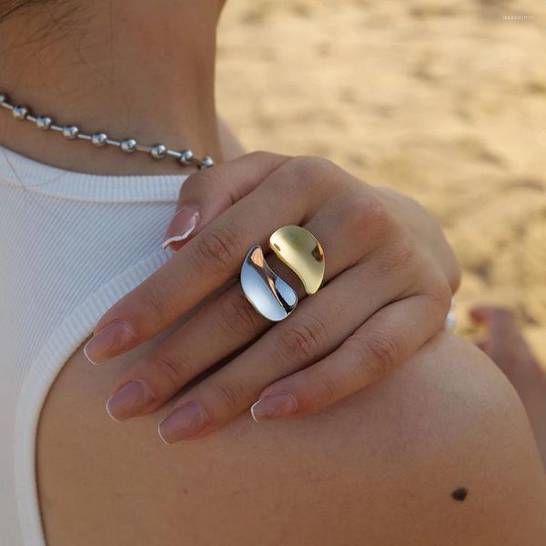 Anéis de cluster anel oval geométrico 18k banhado a ouro forma de lágrima design jóias de aço inoxidável aberto resistente à água festa menina presente