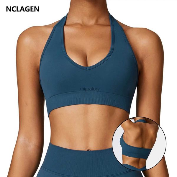 Bras NCLAGEN Seamless Yoga Sutiã Pendurado Pescoço Running Beautiful Back Fitness Tank Halter Top Push-up de Alta Resistência Sports Underwear YQ231218