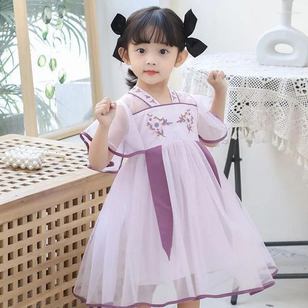 Vestidos de menina verão crianças tang roupas criança vestidos infantis estilo tradição chinesa roupas bebê meninas vestido hanfu para 12m 1-6 anos hf001