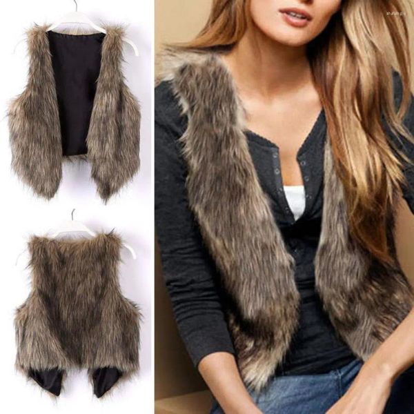 Coletes femininas senhoras colete elegante pele de couro falso para mulheres v pescoço ponto aberto colete outerwear outono inverno curto cardigan