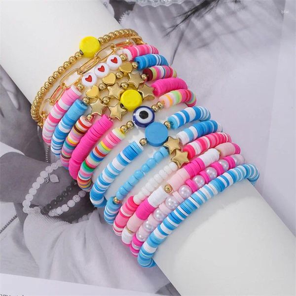 Filo 13 Pz/set Bohemia Heart Star Bracciale impilabile Argilla morbida Ceramica Stratificazione Amicizia Perline colorate Ragazze Bangle Gioielli Boho