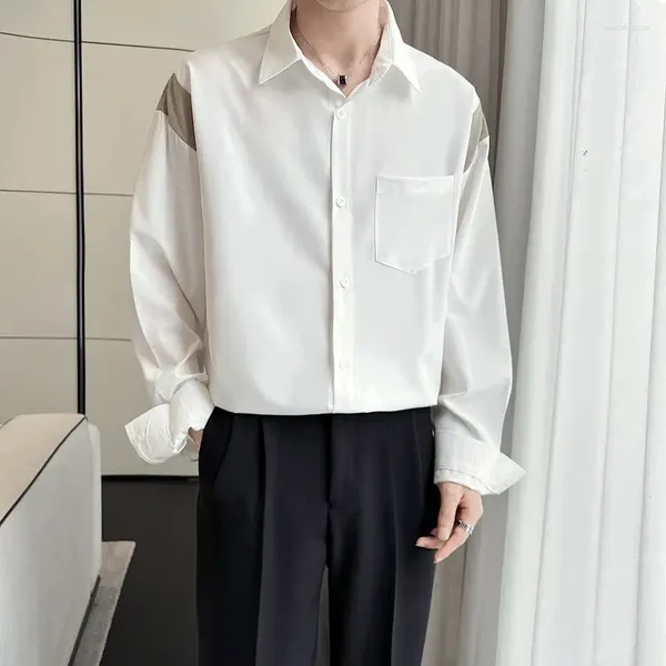 Männer Casual Hemden Dünne Eis Seide Drapieren Langarm Social Hemd 2024 Frühling Koreanische Mode Lose Revers Tasten Weiß für Männer