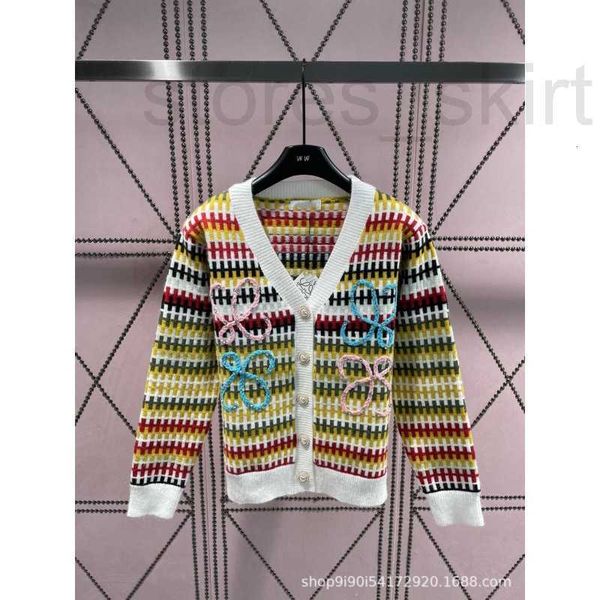 Suéteres femininos Designer início do outono novo design de nicho colorido gancho vertical flor artesanal tecido frisado cardigan de manga comprida FM9U